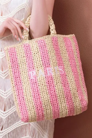 Living in Paris Color Block Straw Tote Bag