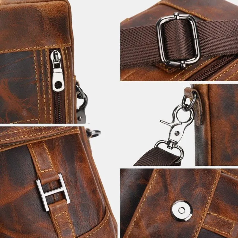 Men Genuine Leather Multifunction Lightweight Crossbody Bag Multi-pocket Belt Phone