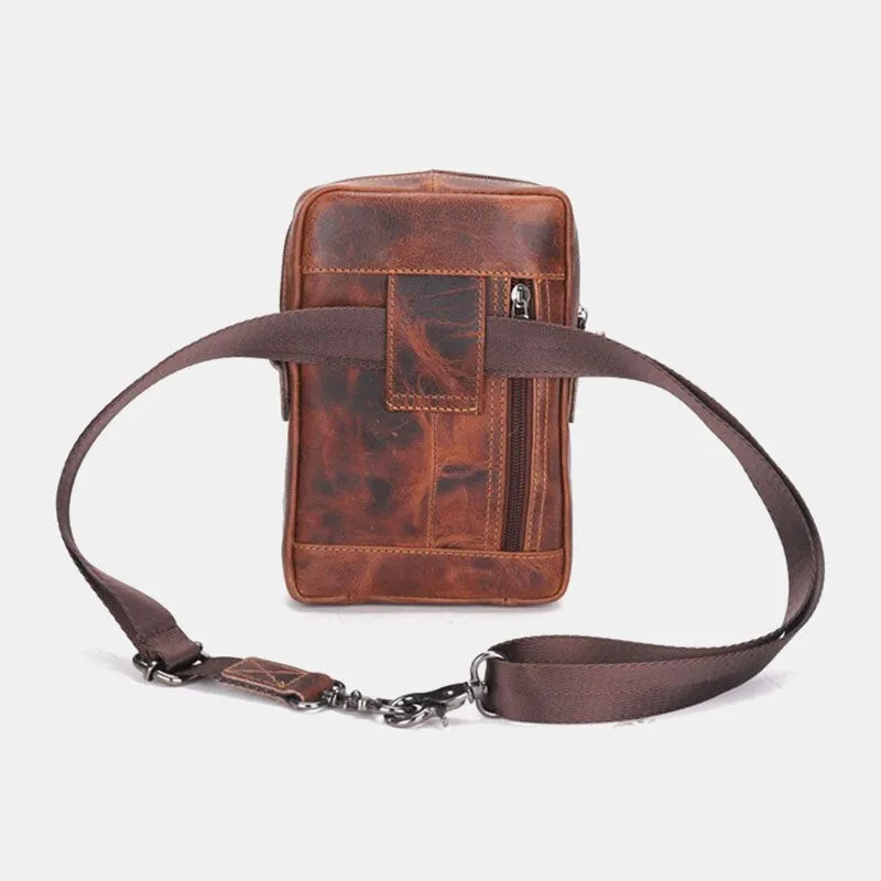 Men Genuine Leather Multifunction Lightweight Crossbody Bag Multi-pocket Belt Phone