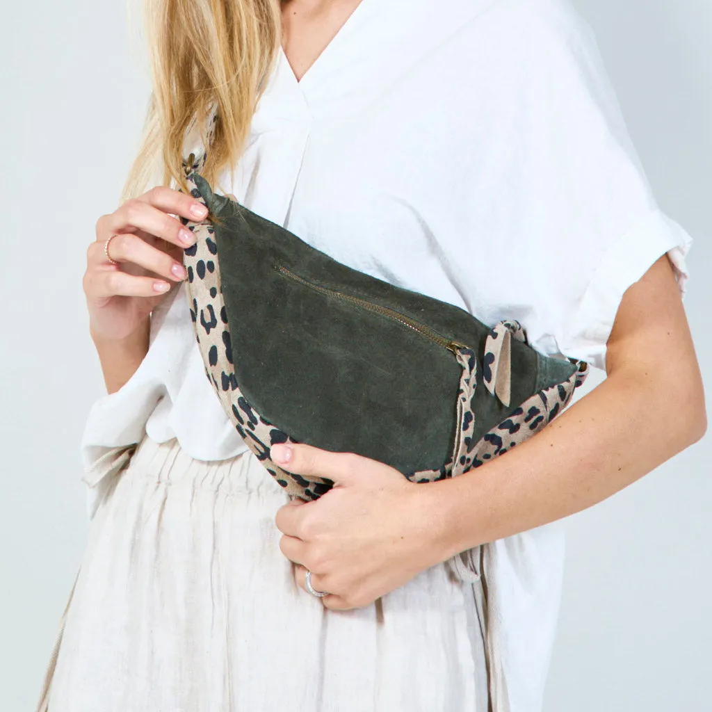 Mixed print canvas and suede clutch bag wholesale