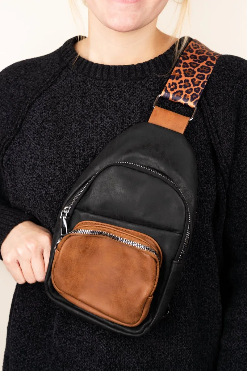 Nala Guitar Strap Black with Brown Ali Sling Bag