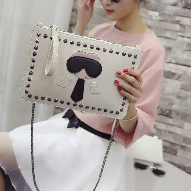 New cartoon design personalized fashion Lafayette rivets envelope bag casual shoulder bag clutch purse handbags