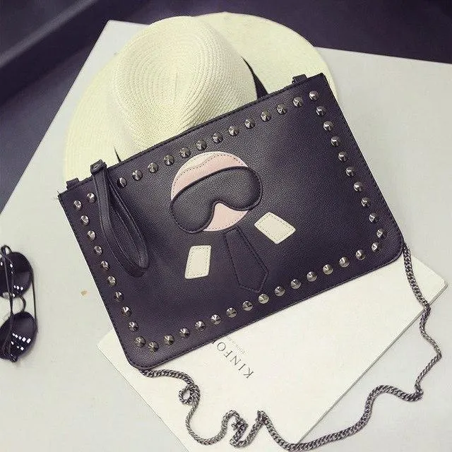 New cartoon design personalized fashion Lafayette rivets envelope bag casual shoulder bag clutch purse handbags