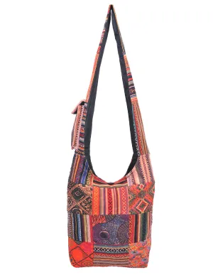 Patched Graphic Print Cotton Hippie Hobo Bag