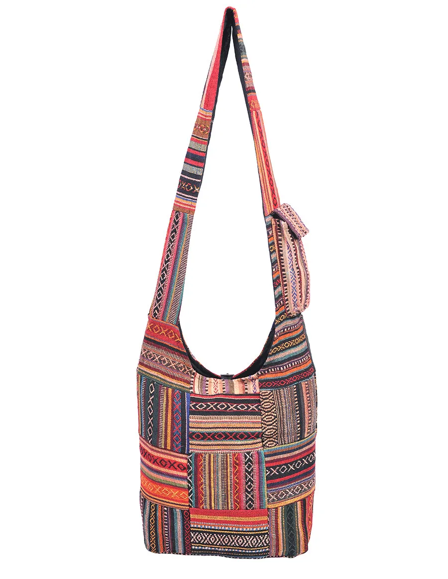 Patched Graphic Print Cotton Hippie Hobo Bag