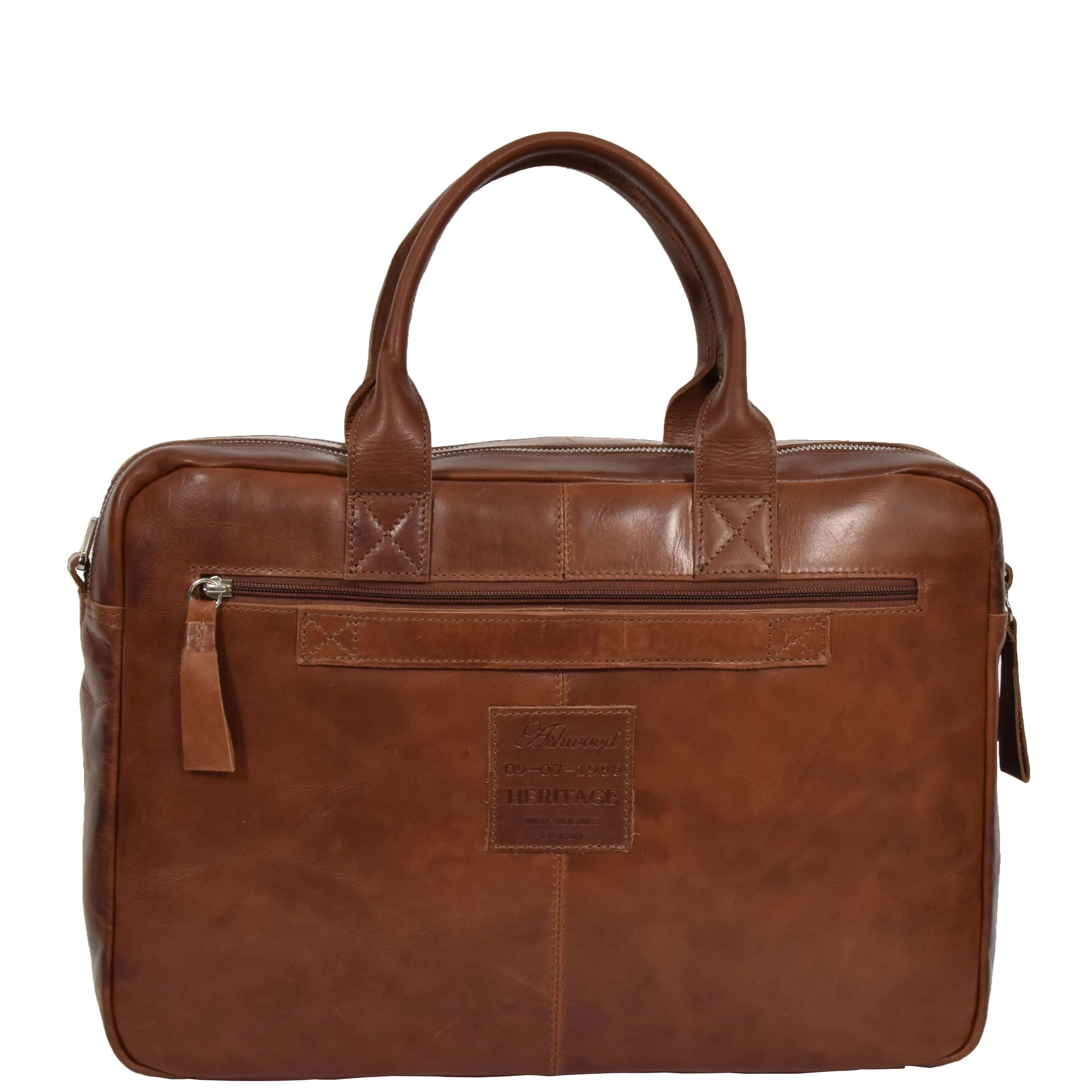 Pure Leather Briefcase Laptop Satchel Office Business Bag Otis Cognac