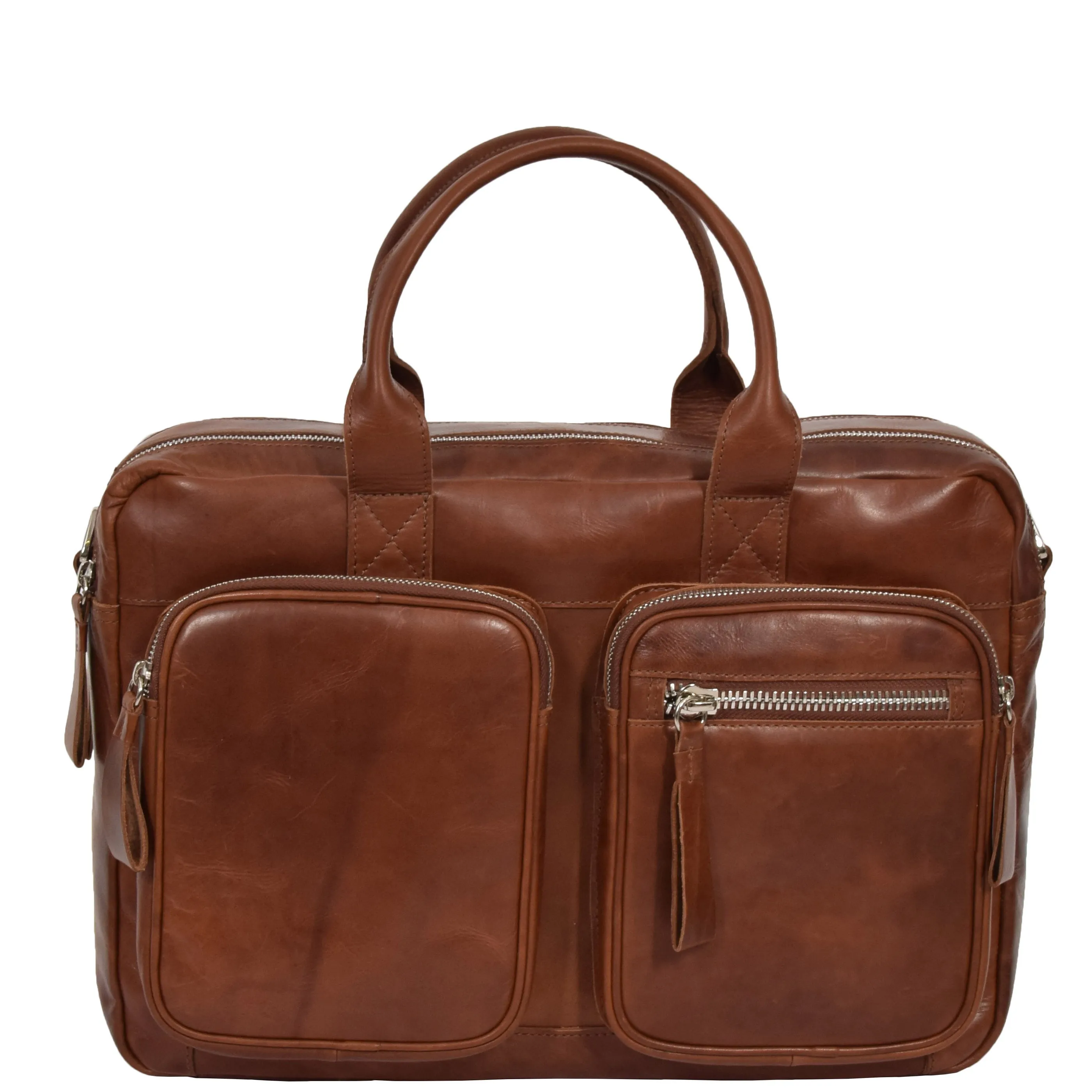 Pure Leather Briefcase Laptop Satchel Office Business Bag Otis Cognac