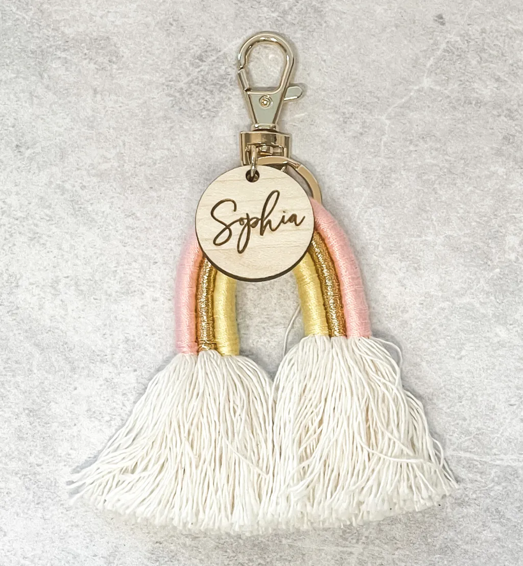 Rainbow Boho Tassel Personalised Keyring