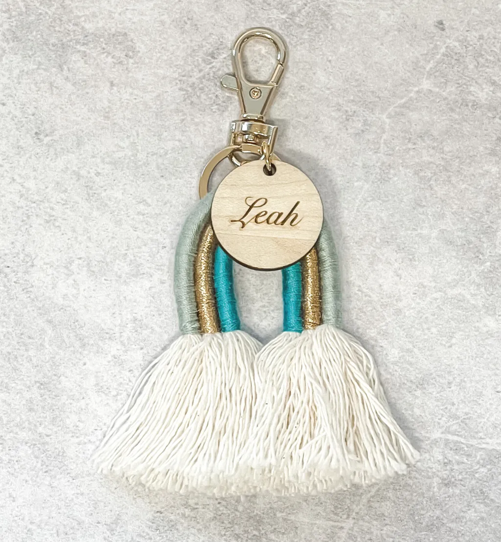 Rainbow Boho Tassel Personalised Keyring