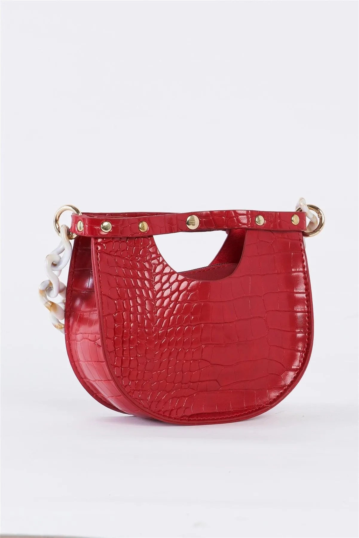 Red Faux Alligator Skin Fashion Handbag /3 Bags