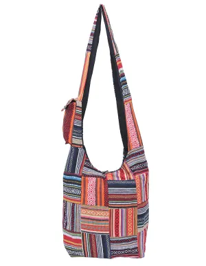 Red Tribal Patched Cotton Hobo Bag