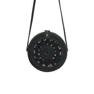 Round Sun Black Straw Bag