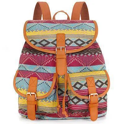 School Bag Bohemian Vintage Women Backpack Drawstring Printing Canvas Bagpack Sac a Dos Femme Rucksack Female