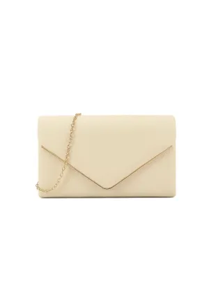 SCULPT  CLUTCH WITH GLEAMING DETAIL IN IVORY FAUX LEATHER