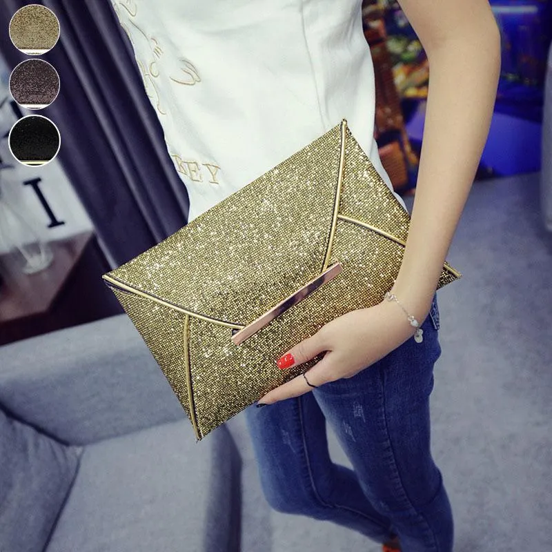 Simple Fashion Women Envelope Clutch Bag Solid Color Leather Glitter Purse Party Delicate Handbag Ladies Wedding Bags WM