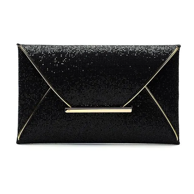 Simple Fashion Women Envelope Clutch Bag Solid Color Leather Glitter Purse Party Delicate Handbag Ladies Wedding Bags WM