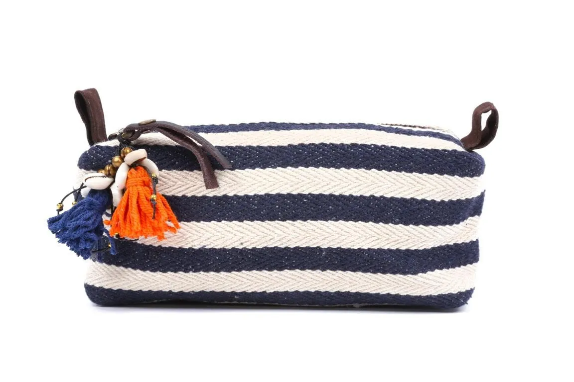 Small Navy And White Valerie Cosmetic Bag