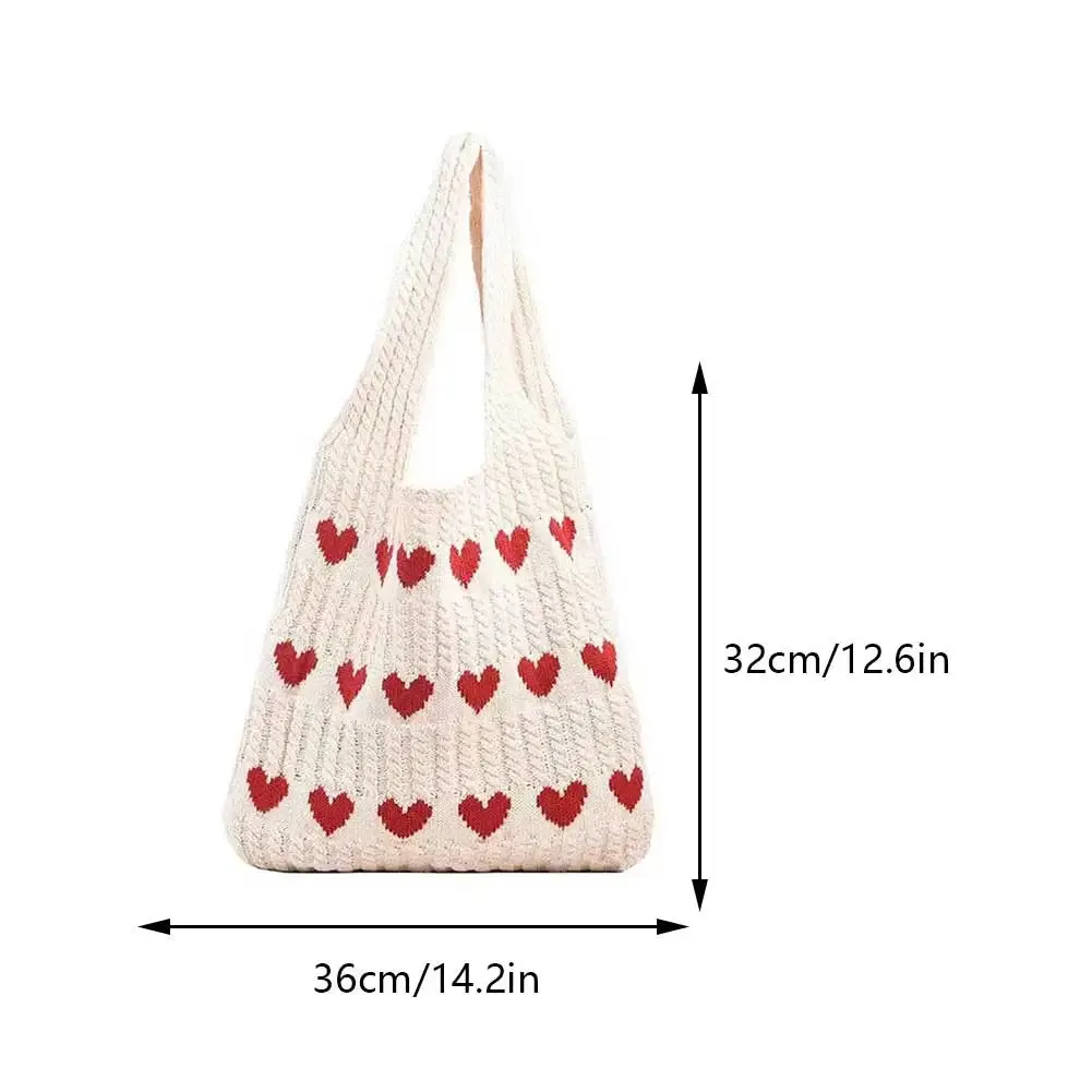 Sohiwoo Ladies Crochet Fashion Shoulder Bags Color Blocking Underarm Bag Large Capacity Shopper Bag Women Knit Love Lightweight Tote Bag