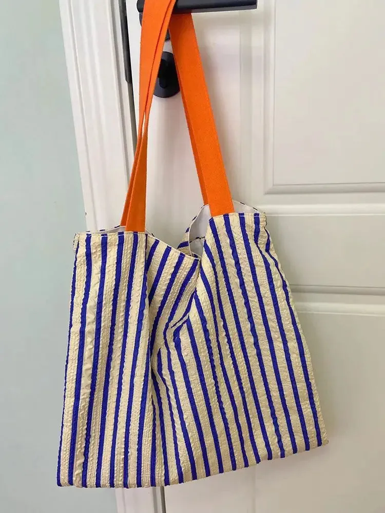 Sohiwoo Striped Casual Large Capacity Handbag Tote Bags Women Commute Shoulder Bag