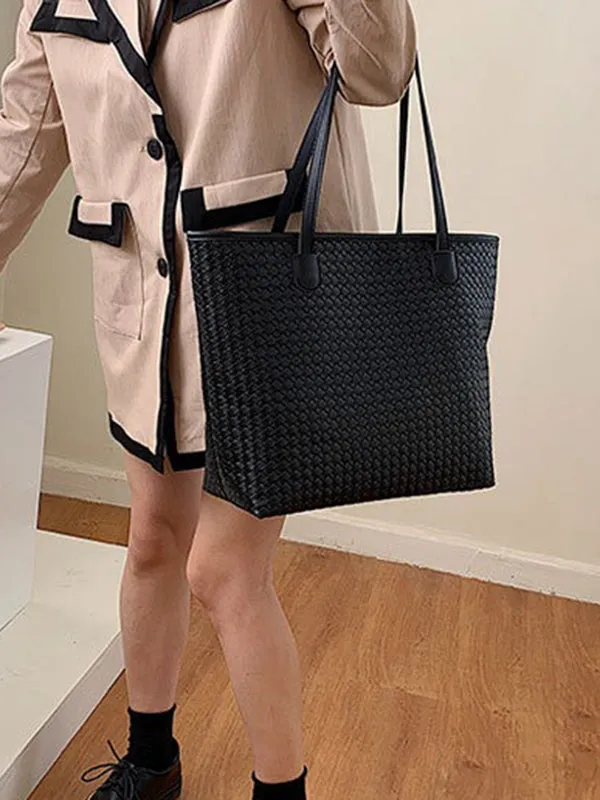 Solid Color Split-Joint Woven Tote Bags Shoulder Bags Handbags Bags