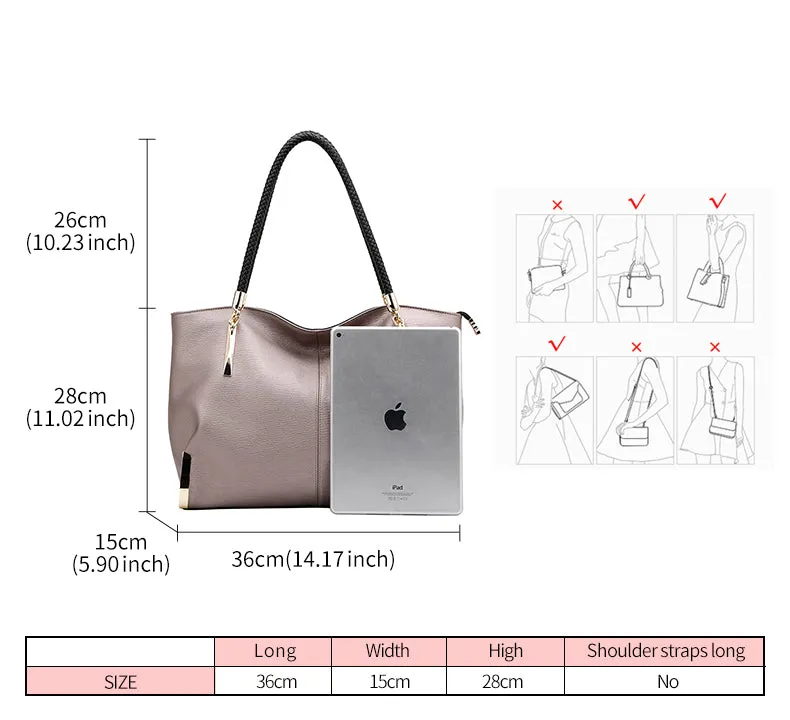 Stylish Casual Zipper Soft Leather Handbag For Women