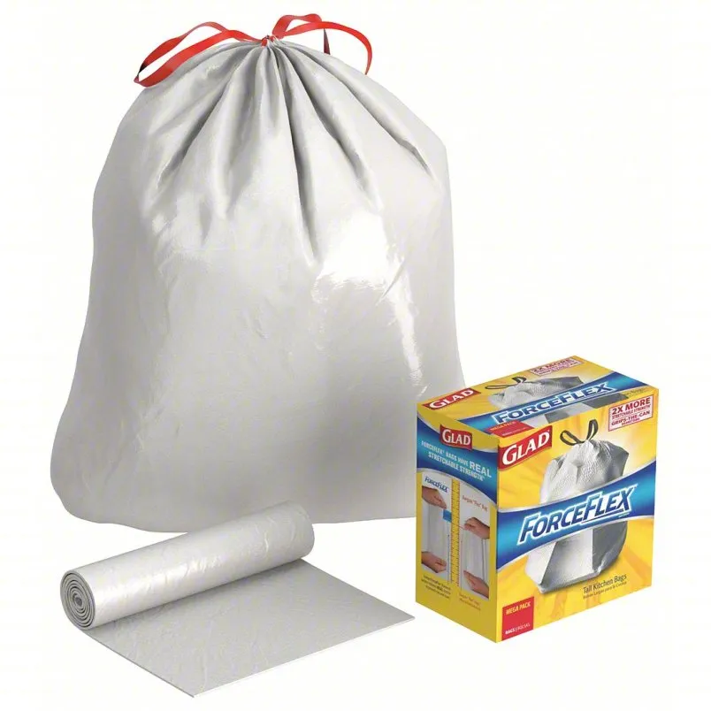 Tall Kitchen Tash Can Liners W/Drawstring, 13 gal, White (100/bx)