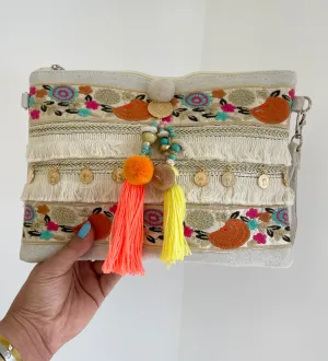 Tassel Orange/yellow boho clutch bag