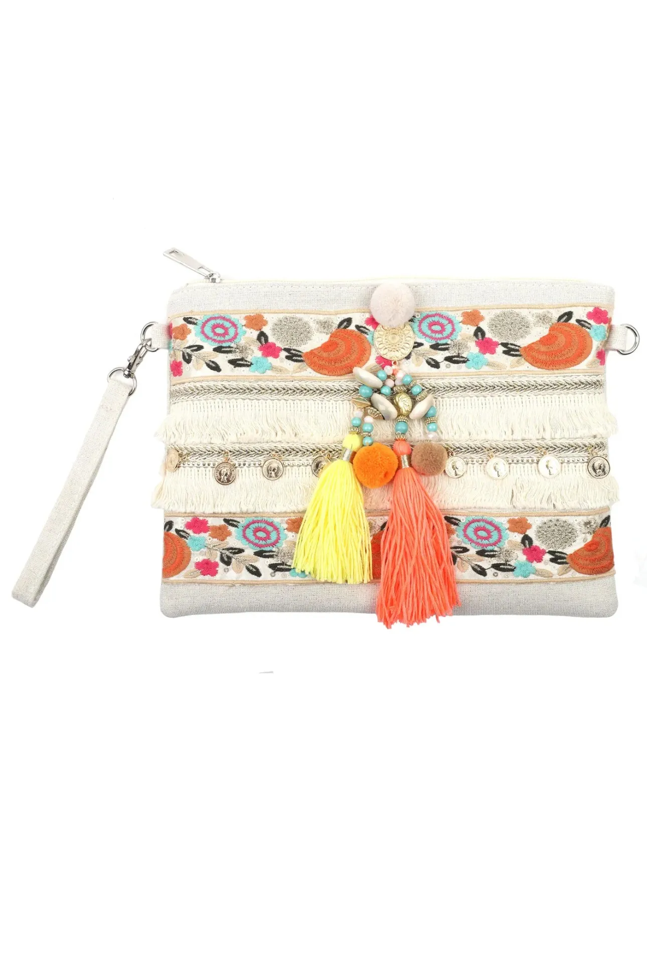 Tassel Orange/yellow boho clutch bag