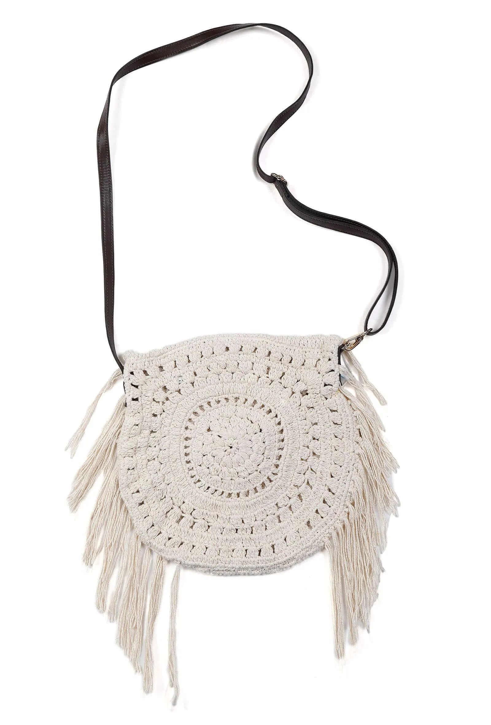 Tasseled Crochet Woven Bag