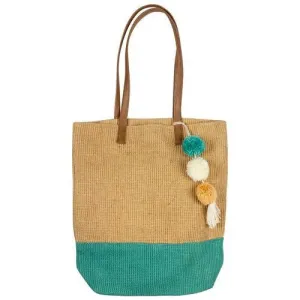 TEAL & NATURAL JUTE TOTE