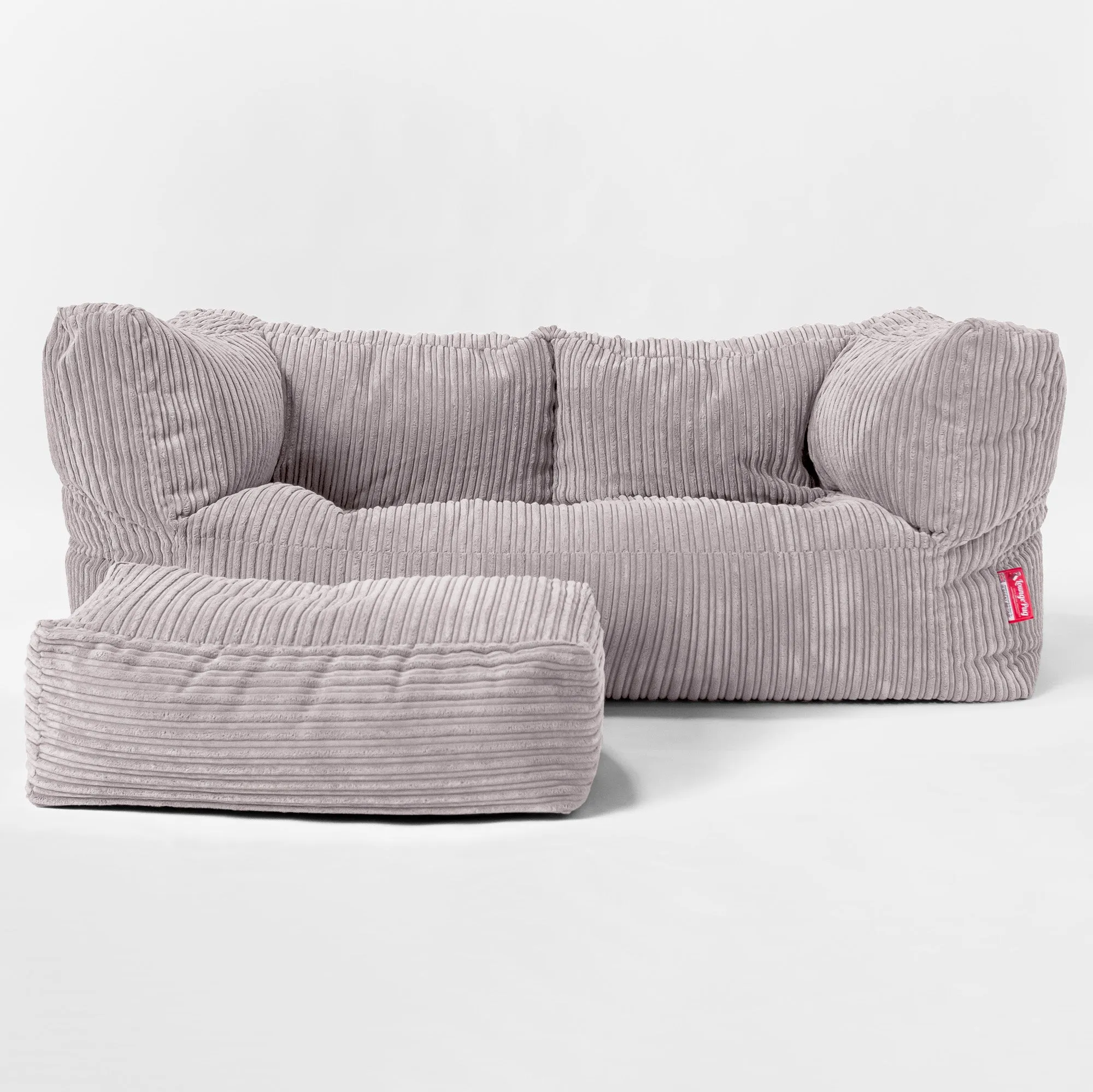 The 2 Seater Albert Sofa Bean Bag - Cord Silver Grey