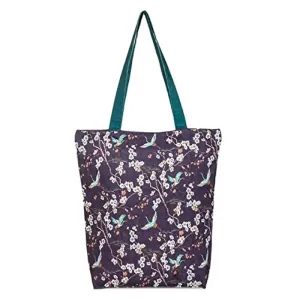 Tikuli Polyester Durable Canvas Large Size Printed Tote Bag for Women with ZIP (Purple Multi)