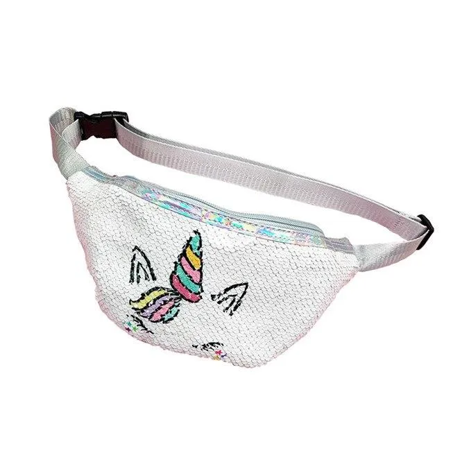 Trendy Casual Girls' Sequin Fannypacks With Cartoon Unicorn Pattern