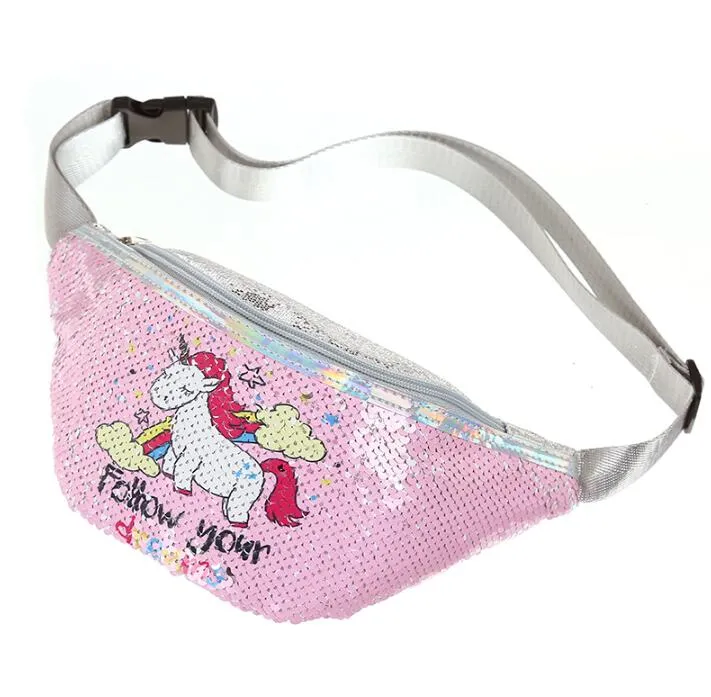 Trendy Casual Girls' Sequin Fannypacks With Cartoon Unicorn Pattern