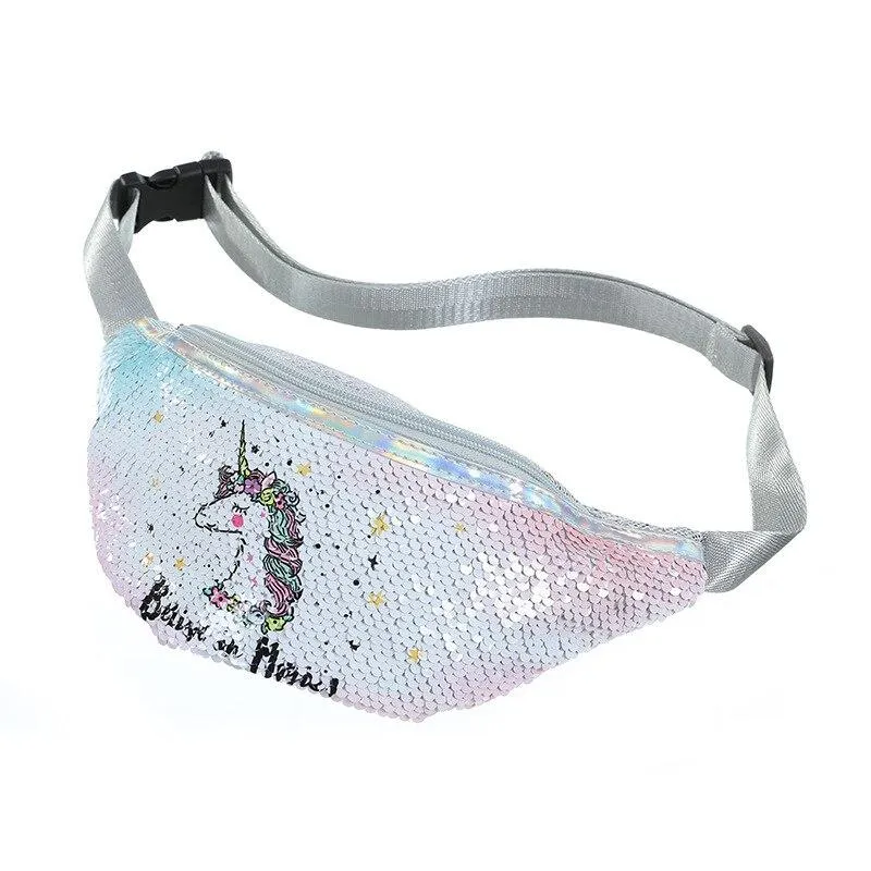 Trendy Casual Girls' Sequin Fannypacks With Cartoon Unicorn Pattern