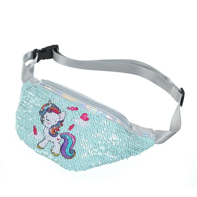 Trendy Casual Girls' Sequin Fannypacks With Cartoon Unicorn Pattern