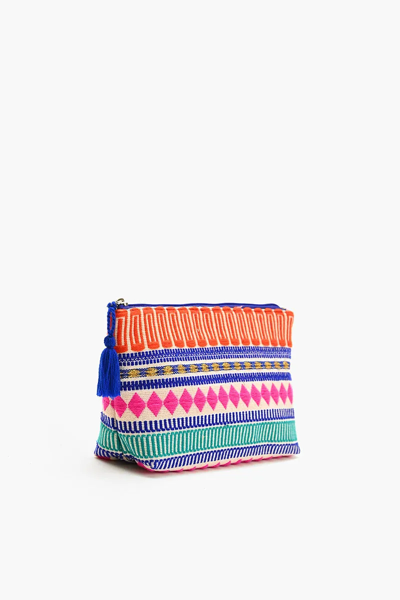 Vibrant Handwoven Jacquard Makeup Pouch with Mexican Stripes