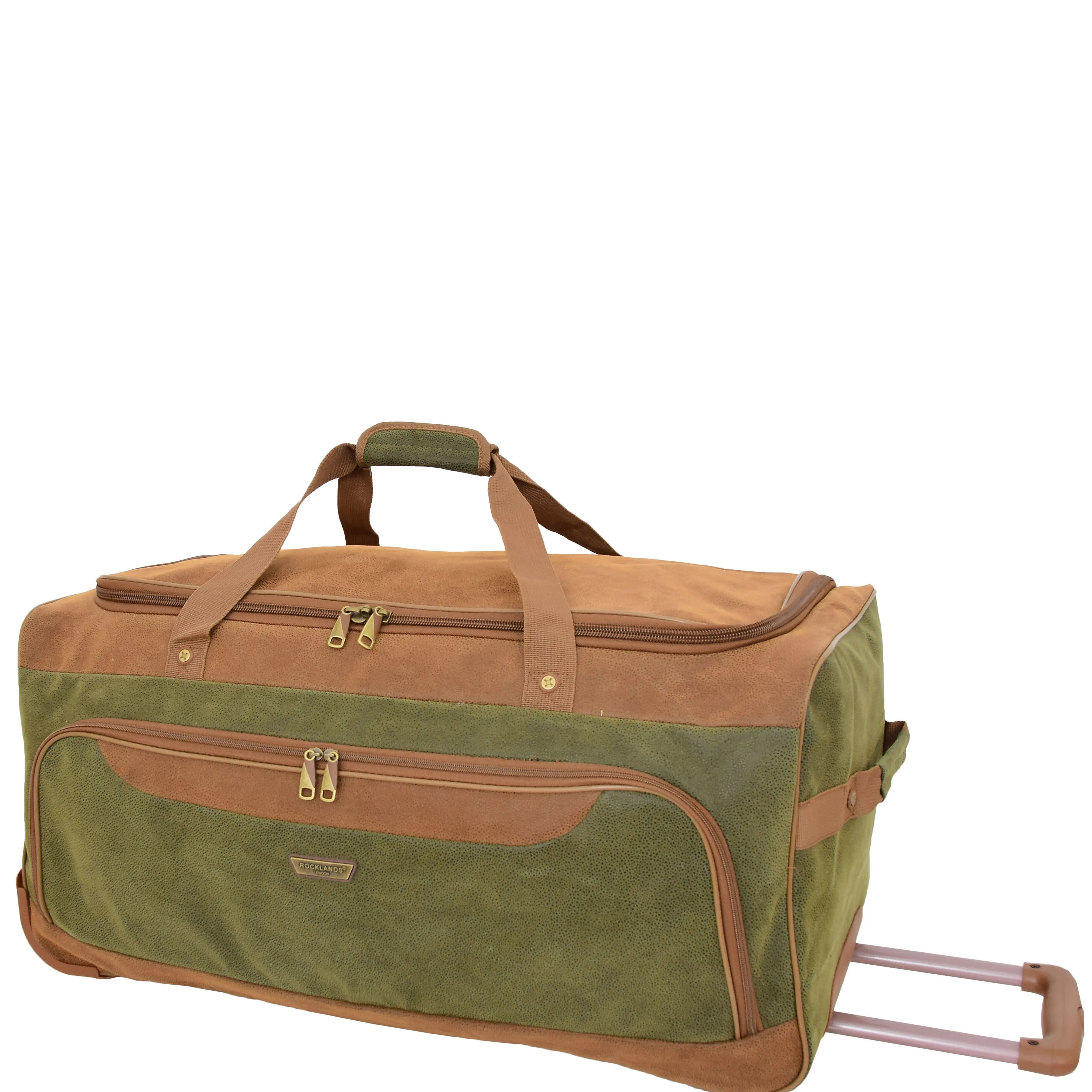 Wheeled Holdall Faux Suede Lightweight Luggage Travel Bag Argan Green