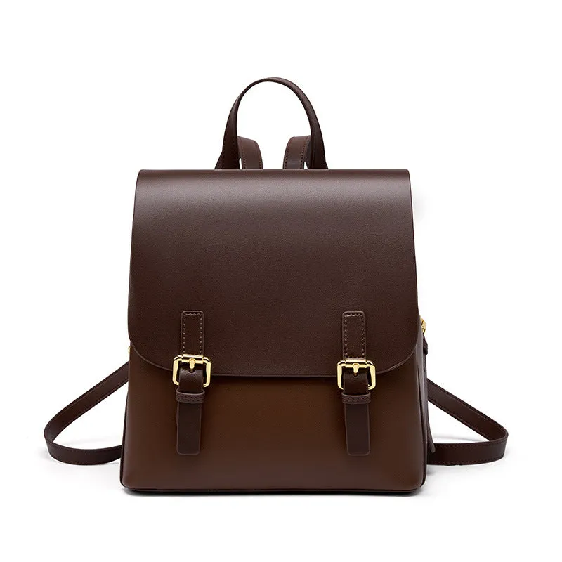 Women Classic Minimalist Casual Leather Backpack