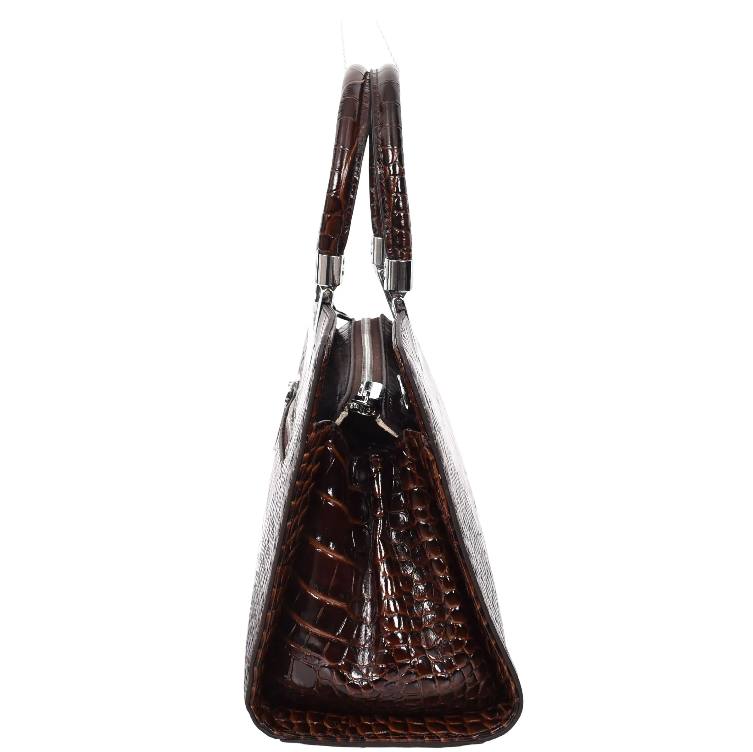 Womens Leather Croc Print Handbag Madeline Brown