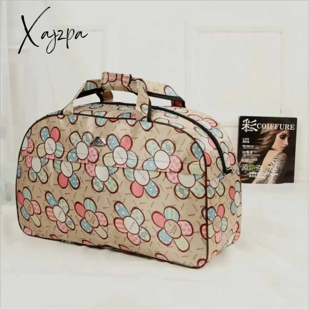 Xajzpa - Big Capacity Women Travel Bags Men Luggage Travel Duffel Bags Nylon Waterproof Daily Travel Handbag Female Flower Print HandBag