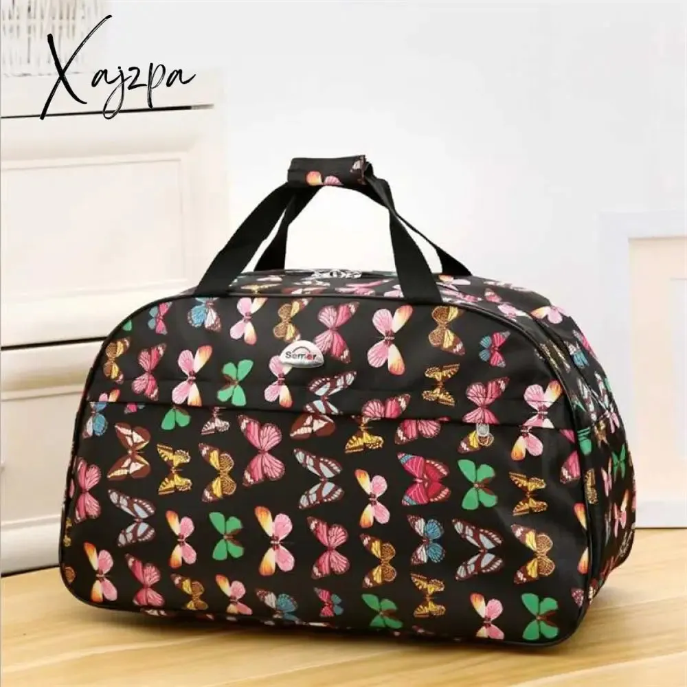 Xajzpa - Big Capacity Women Travel Bags Men Luggage Travel Duffel Bags Nylon Waterproof Daily Travel Handbag Female Flower Print HandBag