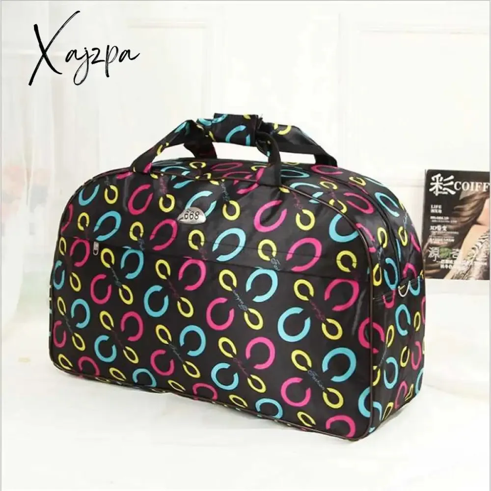 Xajzpa - Big Capacity Women Travel Bags Men Luggage Travel Duffel Bags Nylon Waterproof Daily Travel Handbag Female Flower Print HandBag